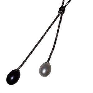 Lariat Sterling Y-Necklace With Freshwater Light And Dark Pearls 18" Coquette